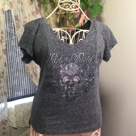 Harley Davidson Sugar Skull V-Neck T-shirt - Picture 1 of 11